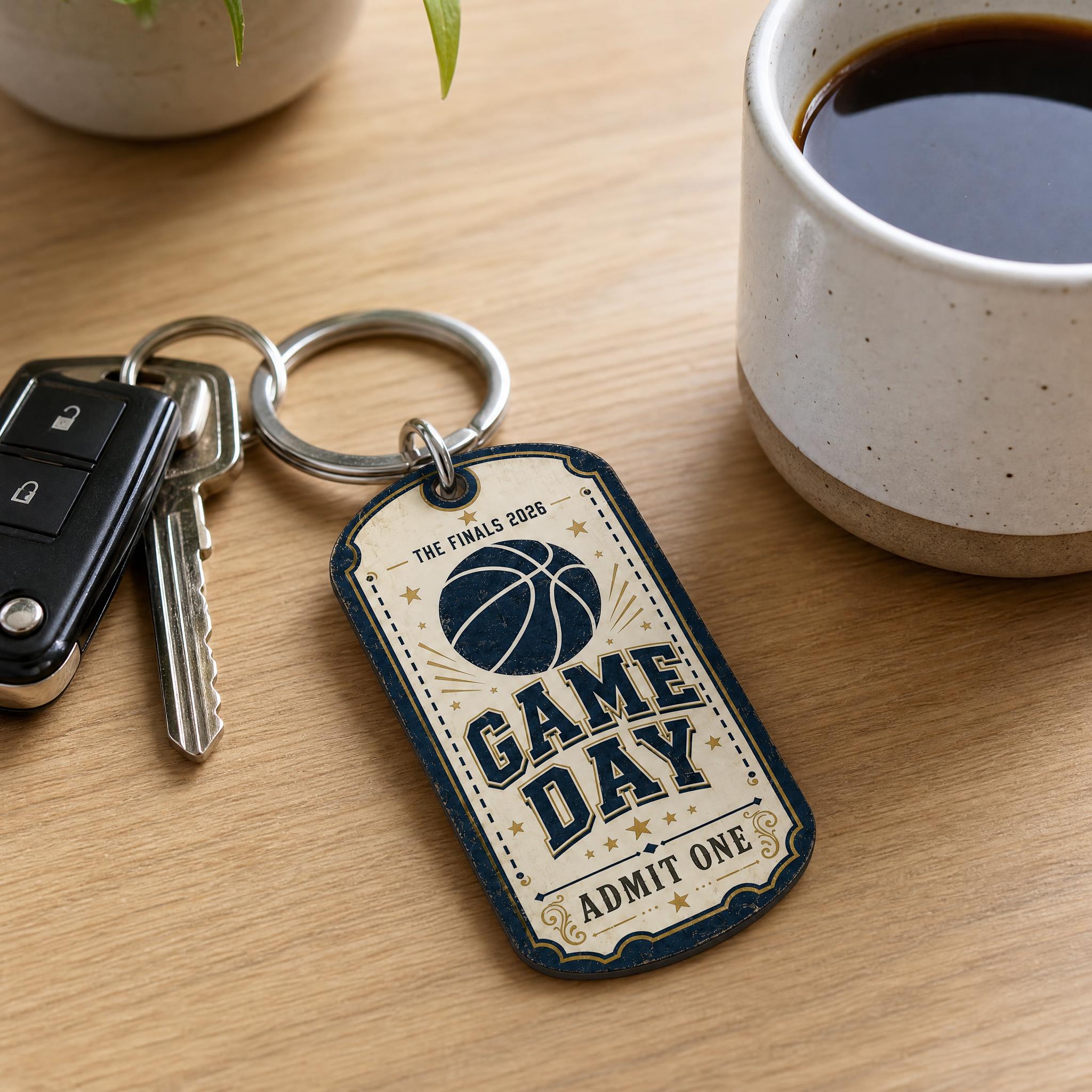 Party Games For Christmas - Basketball Game Day Ticket Shaped Keychain