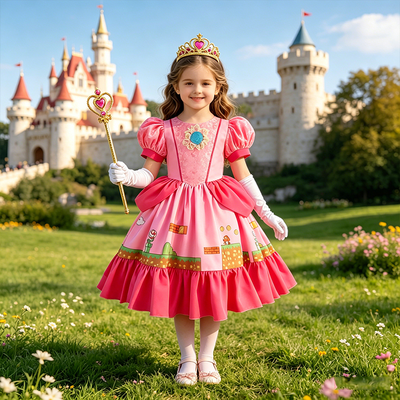 Princess Peach Costume Dress w - Party Games Kids Birthday ulasan dan harga